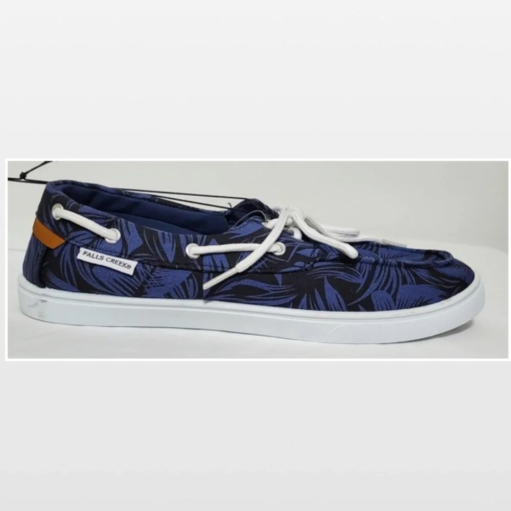 New Falls Creek Shoes Mens Size 13 Boat Black & Blue Leaf Casual Slides NWT